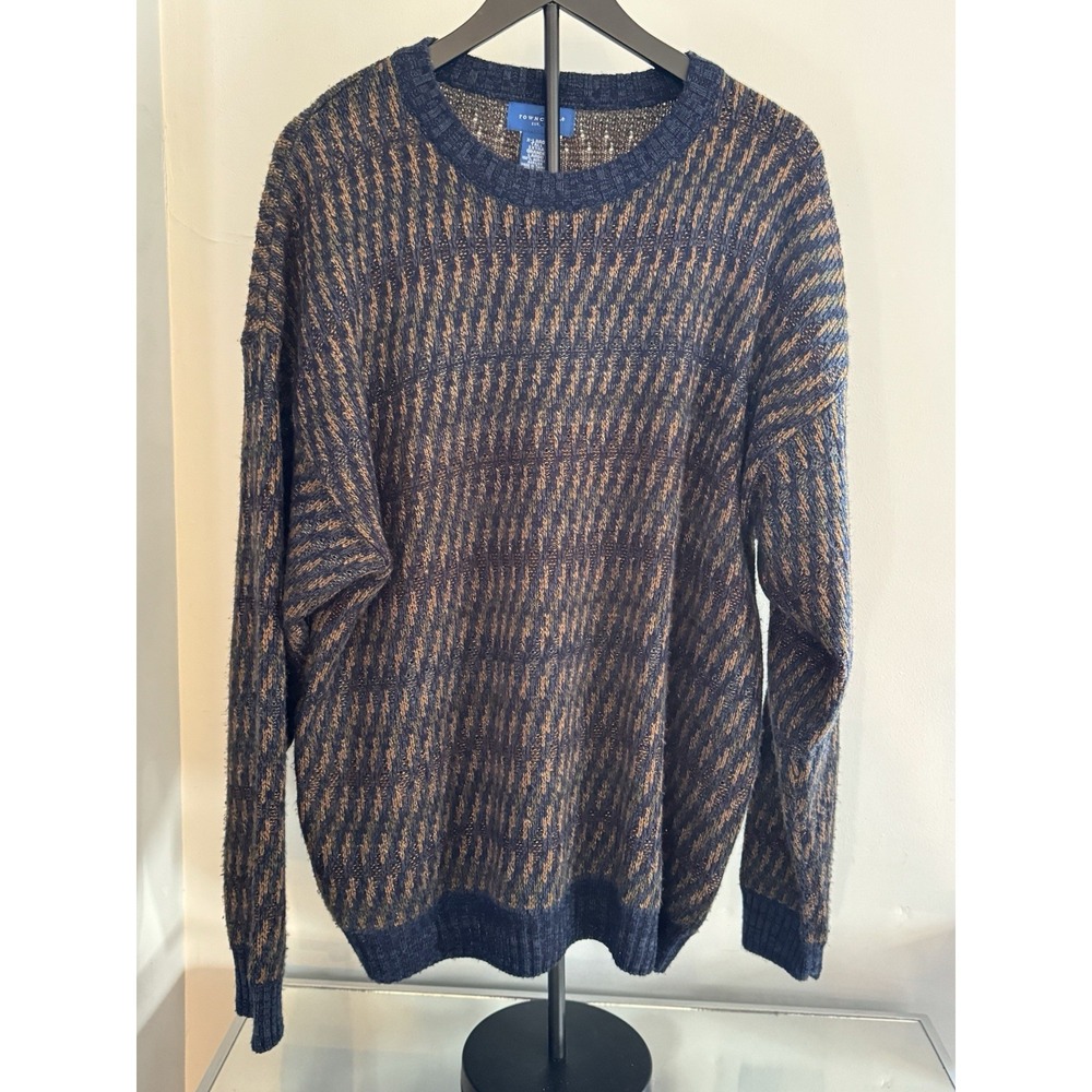 Vintage Towncraft Sweater XL Tall‎ Blue Brown Knit Retro 90s Grandpa Cosby